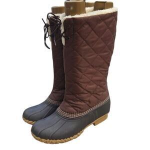 Brown  L.L Bean slip on Quilted Shearling lined Boots